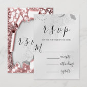 RSVP Bruiloft Glitter Florals Zilver Roos Blush Kaartje (Voorkant / Achterkant)