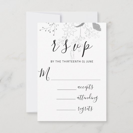 RSVP Bruiloft Glitter Lijst Floral Silver Grey (Voorkant)