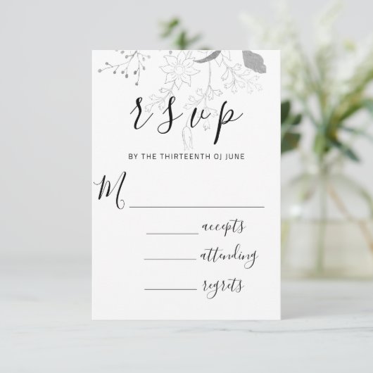 RSVP Bruiloft Glitter Lijst Floral Silver Grey (Staand voorkant)