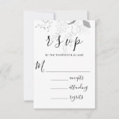 RSVP Bruiloft Glitter Lijst Floral Silver Grey Kaartje (Voorkant)