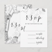 RSVP Bruiloft Glitter Lijst Floral Silver Grey Kaartje (Voorkant / Achterkant)