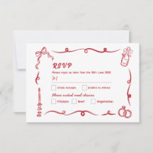 RSVP bruiloft hand getekend grillige rood