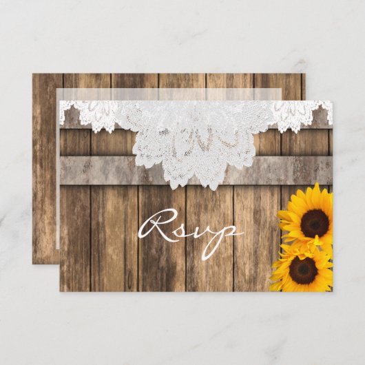 RSVP Bruiloft in een rustiek hout en kant (Voorkant / Achterkant)