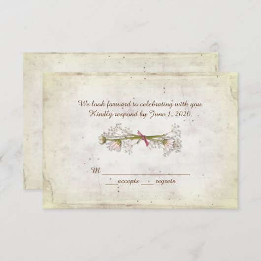 RSVP bruiloft - madeliefjesboeket met parels Kaart (Voorkant / Achterkant)