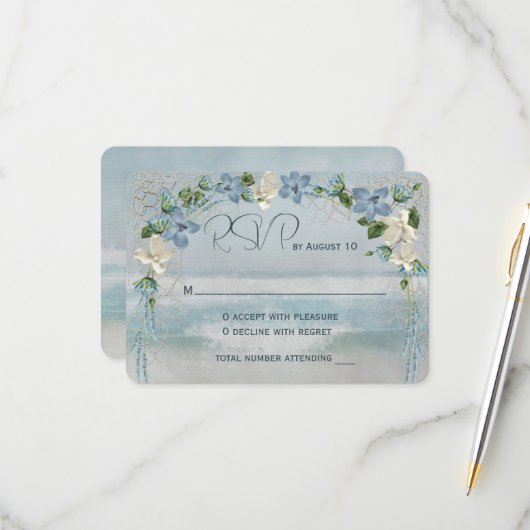 RSVP-bruiloft met Nautical Net RSVP Kaartje (Voorkant / Achterkant in situ)