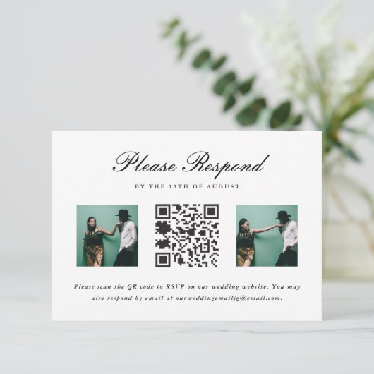 RSVP-bruiloft met QR-code en foto-bruiloft RSVP Kaartje (Staand voorkant)