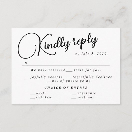RSVP-bruiloft met zwart en wit minimalistisch scri Informatiekaartje (Voorkant)