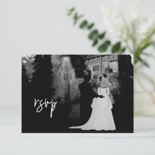 RSVP Bruiloft Oktober Halloween Mansion Kaartje (Staand voorkant)