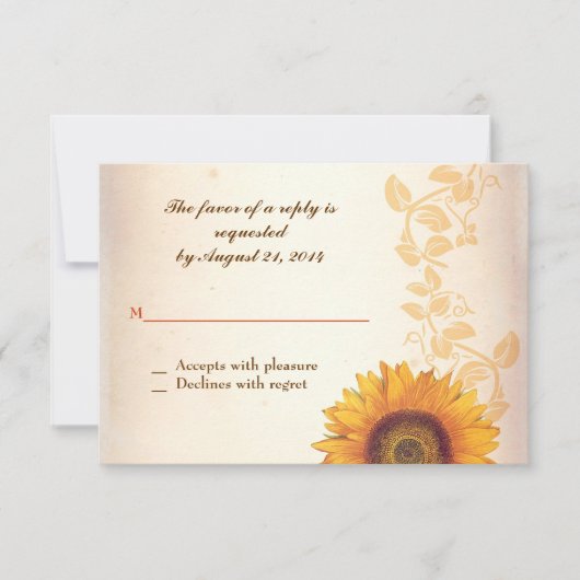 RSVP bruiloft ontwerp met zonnebloem Kaartje (Voorkant)