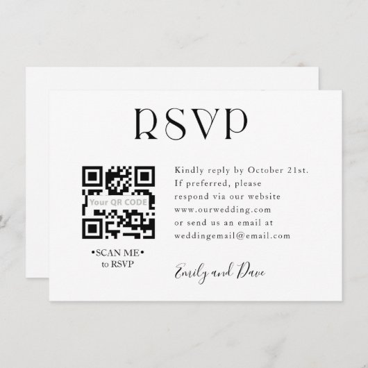 RSVP-bruiloft QR CODE Enclosure Card Informatiekaartje (Voorkant / Achterkant)