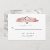 RSVP Bruiloft Roos Goudfolie Hart Monogrammen Informatiekaartje (Voorkant / Achterkant)