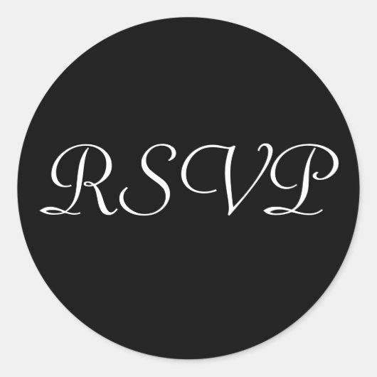 RSVP Bruiloft Sticker -Zwart met witte letters (Voorkant)