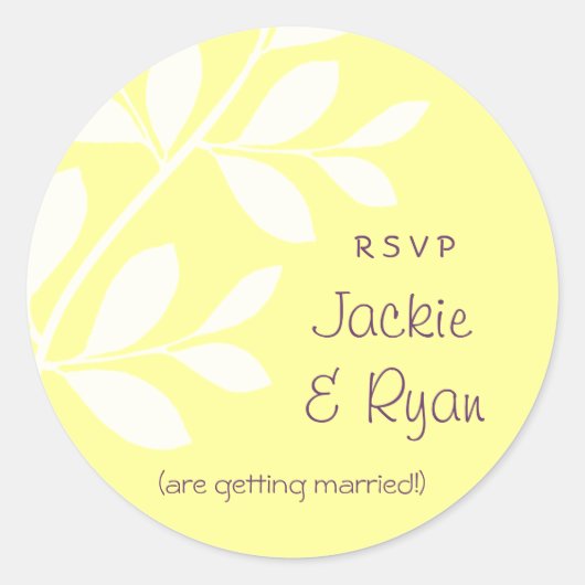 RSVP Bruiloft Stickers Bladtak Geel Paarse (Voorkant)