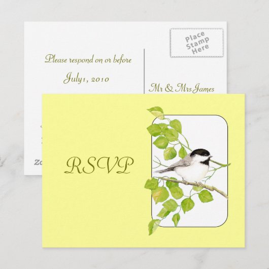 RSVP bruiloft, vogel, Natuur Chickadee Briefkaart (Voorkant / Achterkant)
