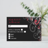 RSVP-bruiloft voor zwarte, witte en rode werveling RSVP Kaartje (Staand voorkant)