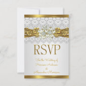 RSVP Bruiloft Witte Parel Gouden Kant Bloemen Kaart (Voorkant)