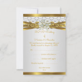 RSVP Bruiloft Witte Parel Gouden Kant Bloemen Kaart (Achterkant)