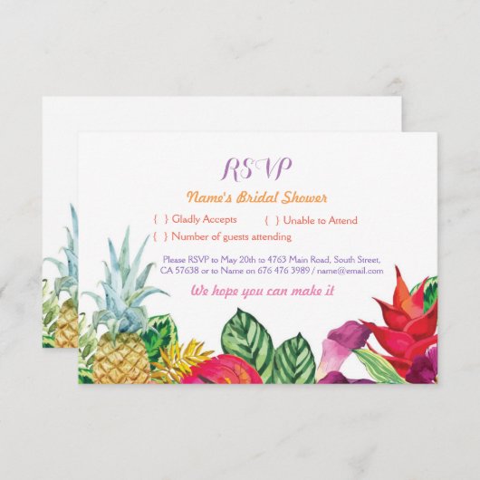 RSVP Bruiloftsfeest Aloha Tropische Kaarten Luau (Voorkant / Achterkant)