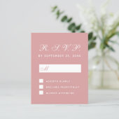 RSVP Budget Dusty Roos White Script Response Kaart (Staand voorkant)