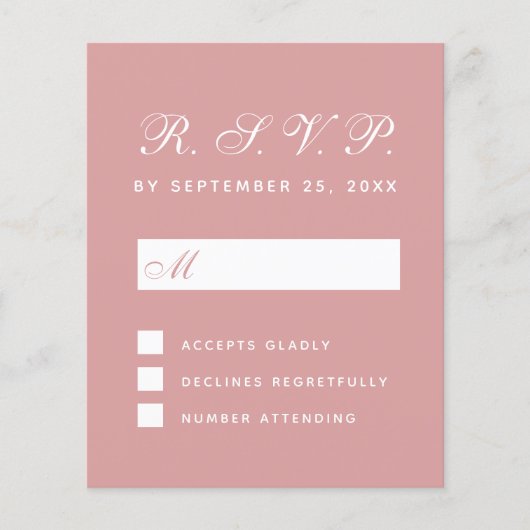 RSVP Budget Dusty Roos White Script Response Kaart (Voorkant)