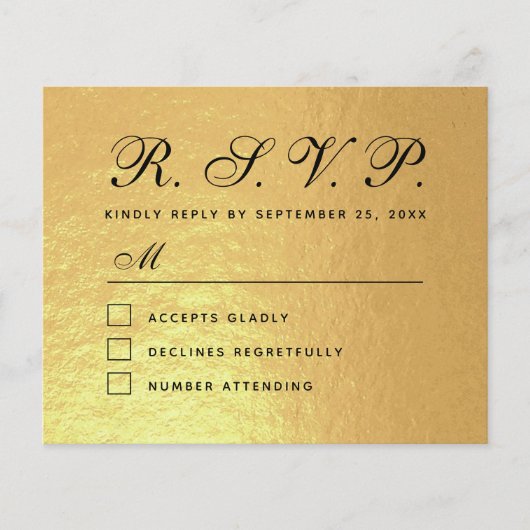 RSVP Budget-huwelijksreactiekaart met namaak goud  (Voorkant)