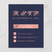 RSVP Budget Navy Blue Roos Gold Wedding Kaart (Voorkant)