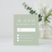 RSVP Budget Sage Groene Kalligrafie Reactiekaart (Staand voorkant)