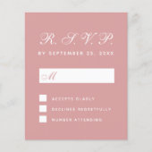 RSVP Budget Stof Roze Witte Script Reactiekaart (Voorkant)