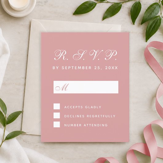 RSVP Budget Stof Roze Witte Script Reactiekaart