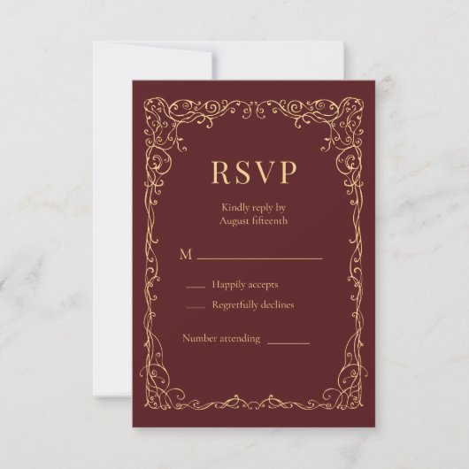 RSVP Burgundy Gold Minimalist Wedding (Voorkant)