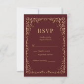 RSVP Burgundy Gold Minimalist Wedding Kaartje (Voorkant)