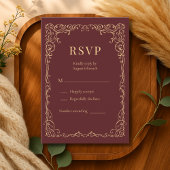 RSVP Burgundy Gold Minimalist Wedding Kaartje