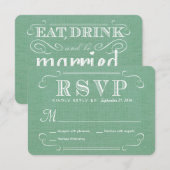 RSVP Burlap Mint Green Rustic Deluxe Reply Kaartje (Voorkant / Achterkant)
