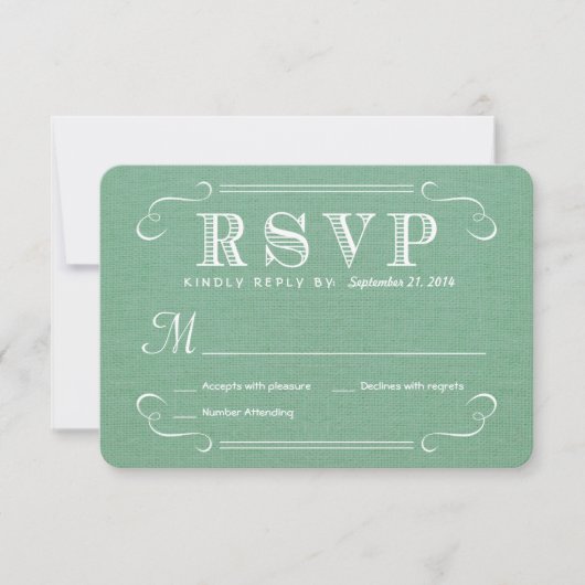 RSVP Burlap Mint Green Rustic Deluxe Reply Kaartje (Voorkant)
