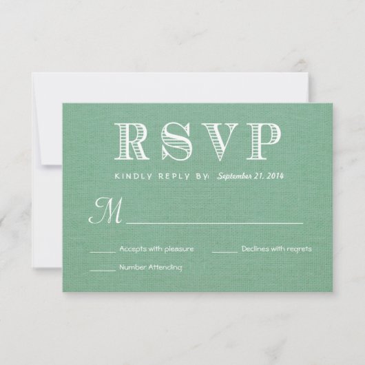 RSVP Burlap Mint Green Rustic Wedding Reply Kaartje (Voorkant)