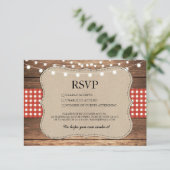 RSVP Burlap Wedding Wood Rustic Red Check Cards (Staand voorkant)
