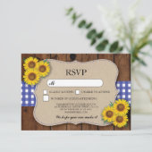 RSVP Burlap Wedding Wood Rustige Blue Check Cards (Staand voorkant)
