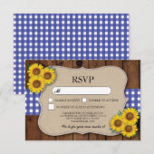 RSVP Burlap Wedding Wood Rustige Blue Check Cards Kaartje (Voorkant / Achterkant)