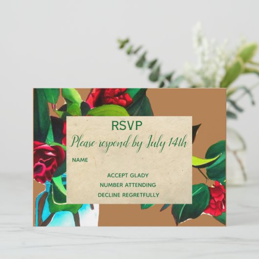 RSVP camellia floral country rustic Kaart (Staand voorkant)