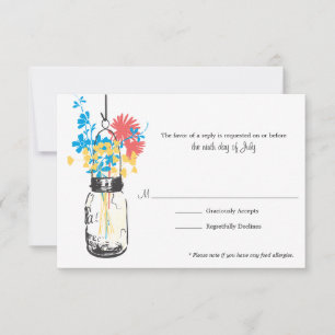 RSVP Card Blue Wild Flowers & Mason Jar