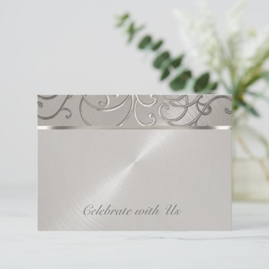 RSVP Card Elegant All Silver Filigree Swirls (Staand voorkant)