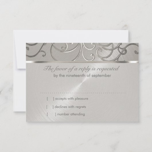 RSVP Card Elegant All Silver Filigree Swirls (Achterkant)