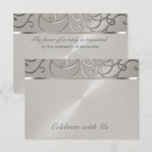 RSVP Card Elegant All Silver Filigree Swirls