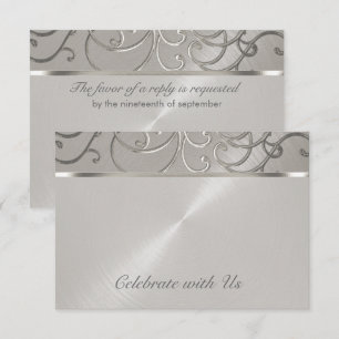 RSVP Card Elegant All Silver Filigree Swirls Kaartje