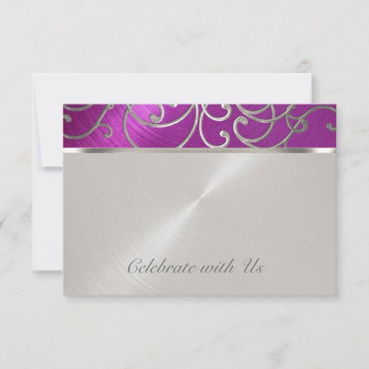 RSVP Card Elegant Raspberry Pink Silver Filigree (Voorkant)