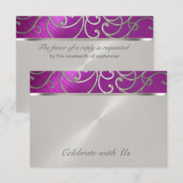 RSVP Card Elegant Raspberry Pink Silver Filigree Kaartje