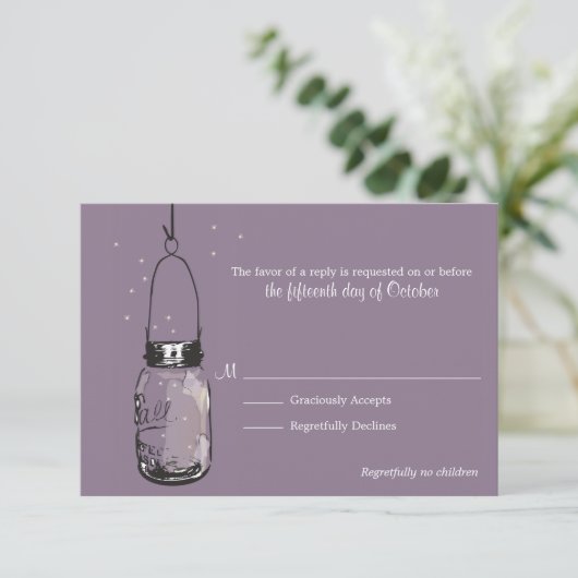 RSVP Card Fireflies & Mason Jar (Staand voorkant)