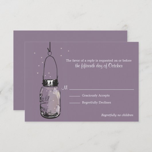 RSVP Card Fireflies & Mason Jar (Voorkant / Achterkant)