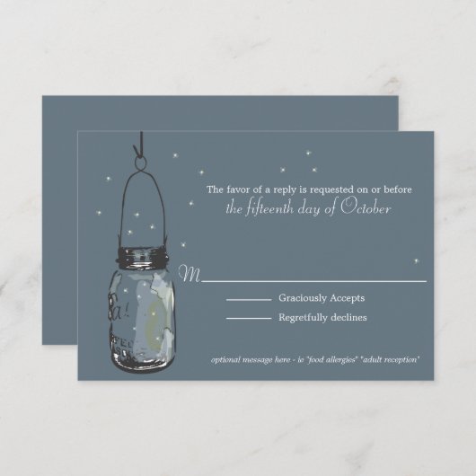 RSVP Card Fireflies & Mason Jar (Voorkant / Achterkant)