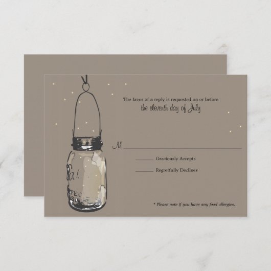 RSVP Card Fireflies & Mason Jar (Voorkant / Achterkant)